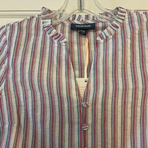 Modcloth Professional Pizzazz Button Down Shirt Multicolor Ruffle Size XXS NWT - Picture 6 of 11